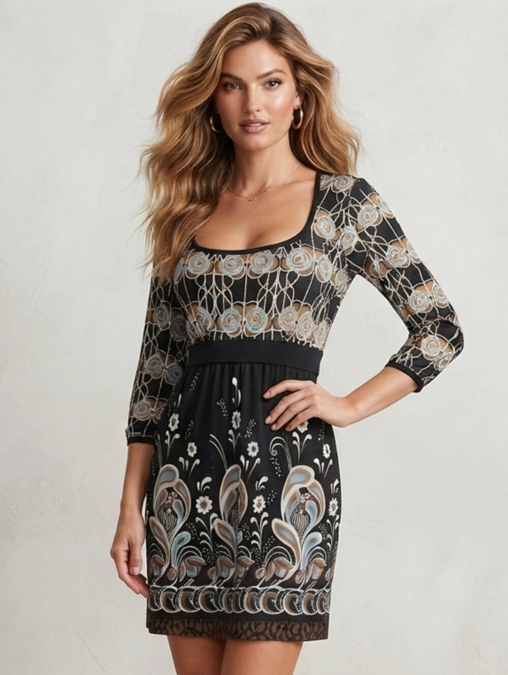 Women's Bohemia Chic Black Floral High Waist Mini Dress By CATO Medium